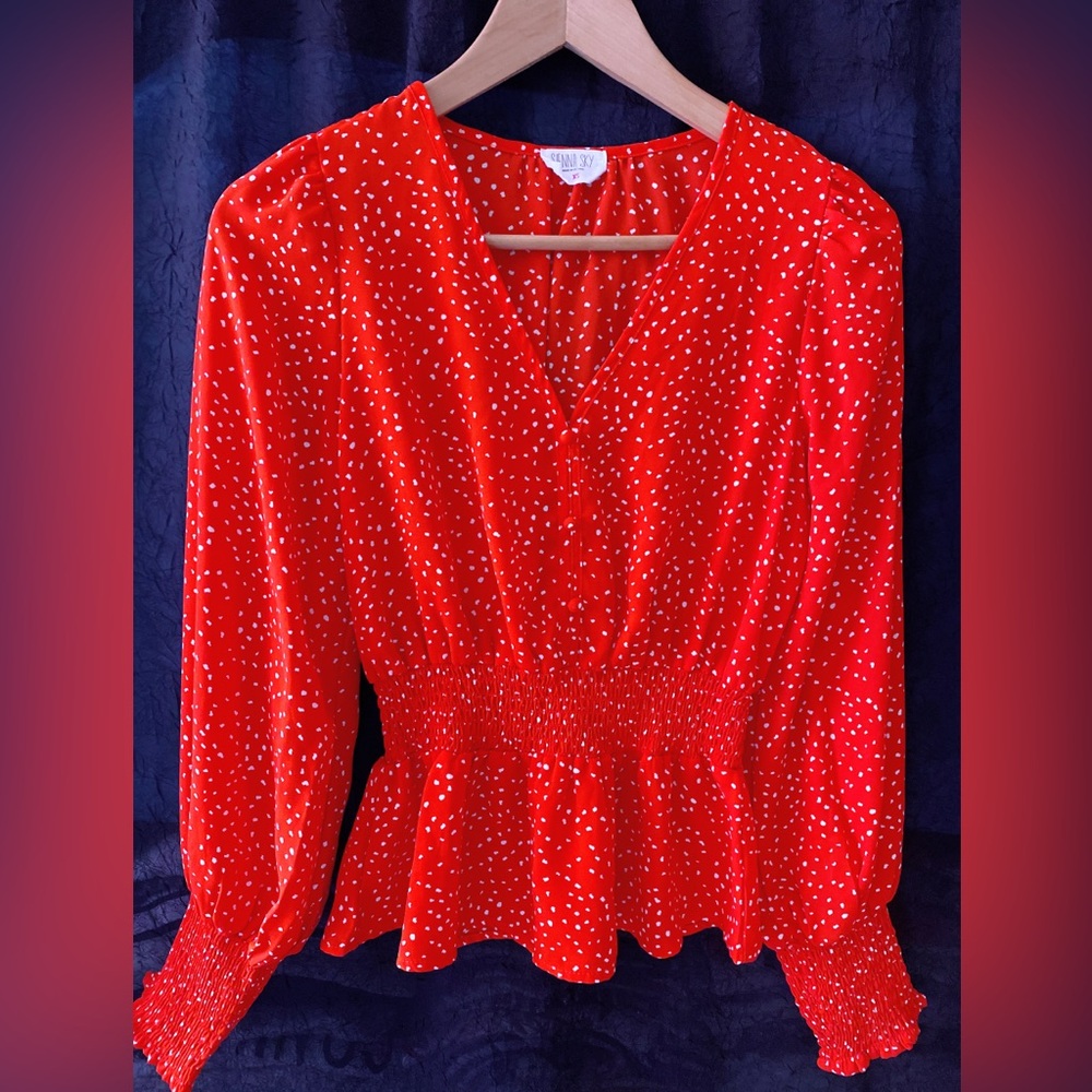 Sienna sky red polka dot long sleeve blouse- xs